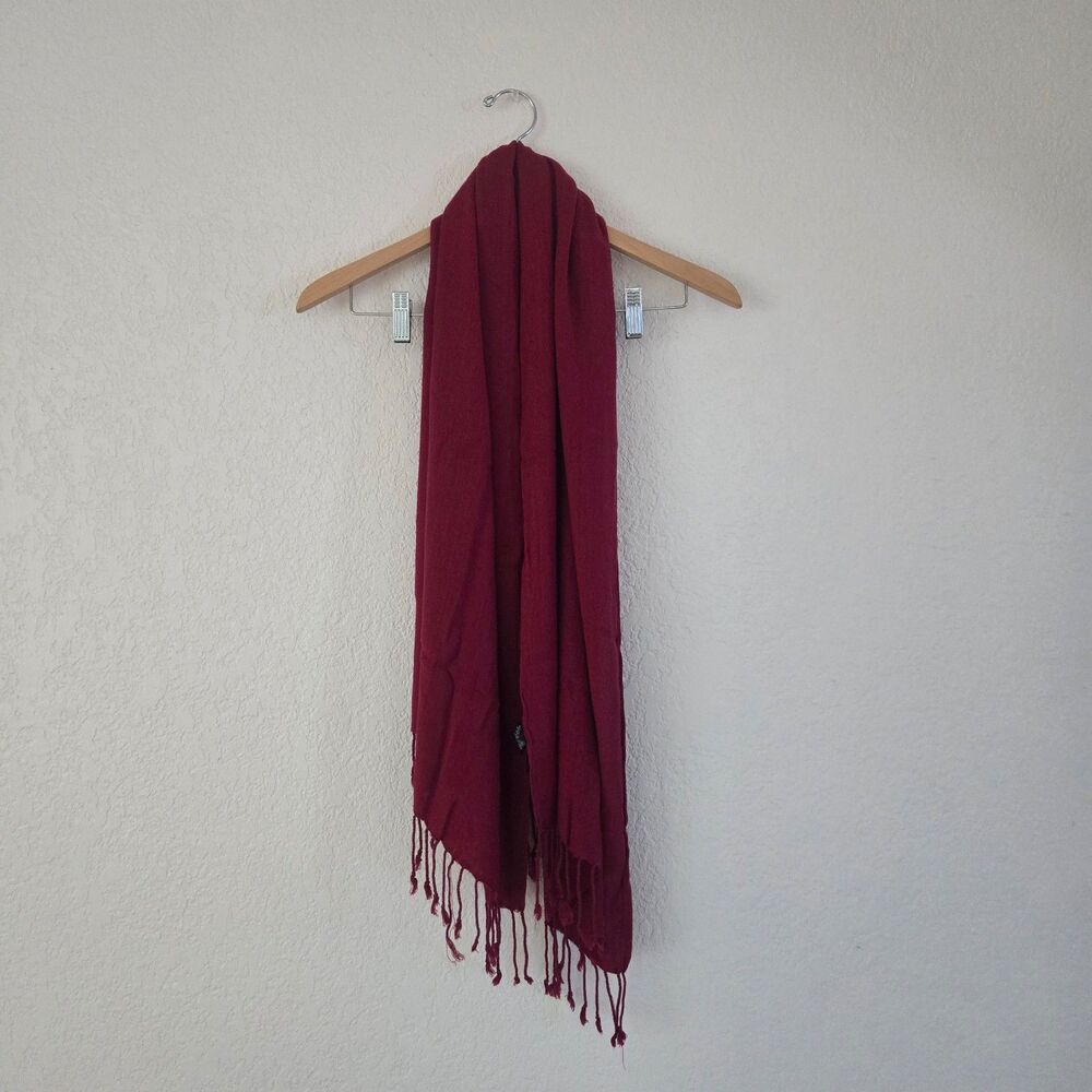 Women's Burgundy Maroon Scarf 100% Rayon Soft Lightweight Fringe Ends Boho